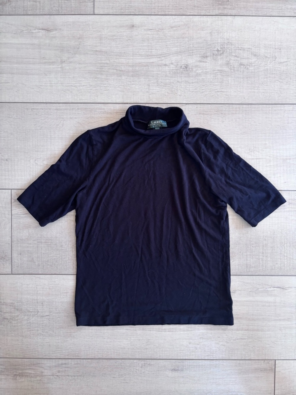 Lauren Ralph Lauren Petite Black Stretch Turtleneck Short Sleeve Top P/M